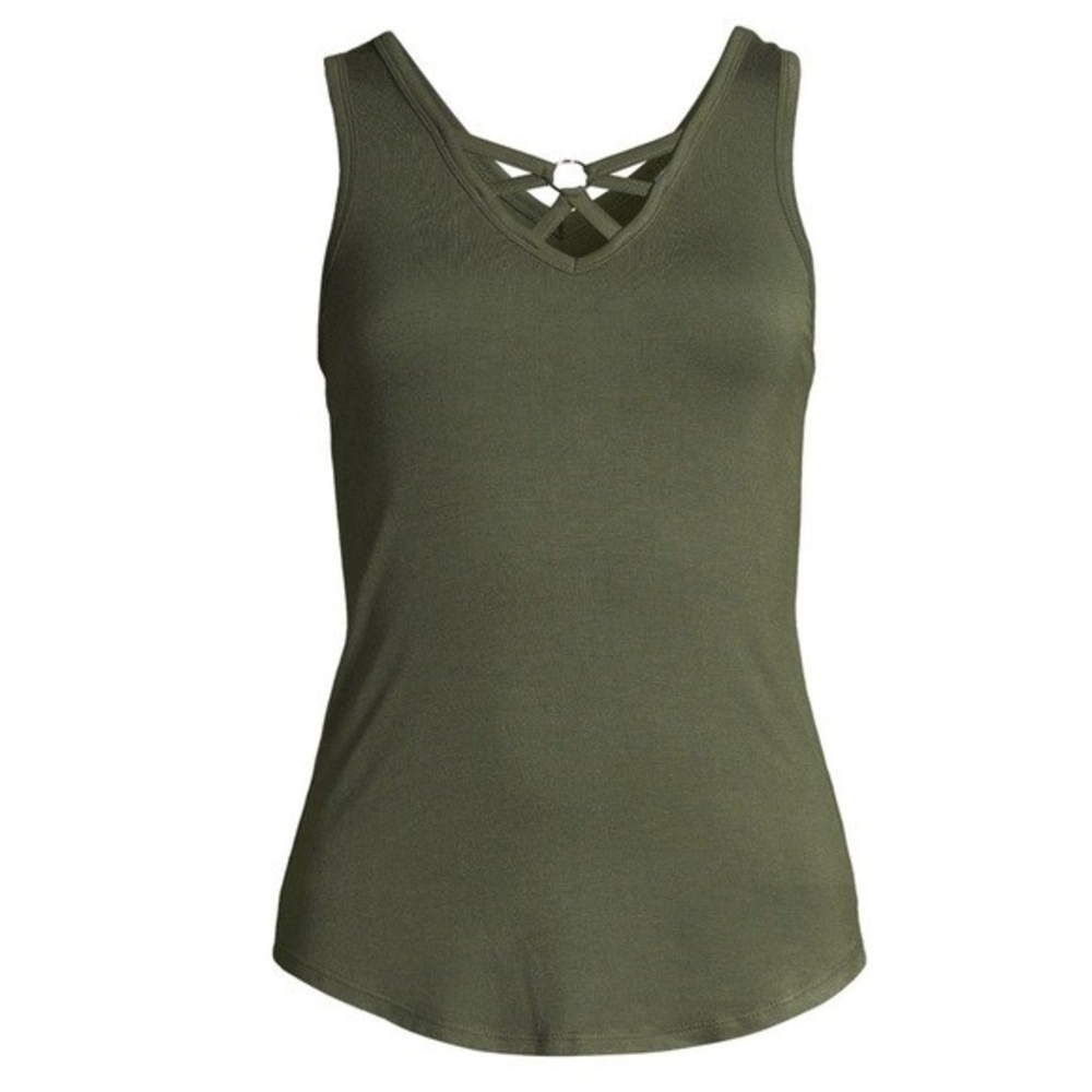 NO BOUNDARIES Womens Tank Top XXXL Green V Neck Ring Accent Rayon Stretch NWT - Picture 5 of 9